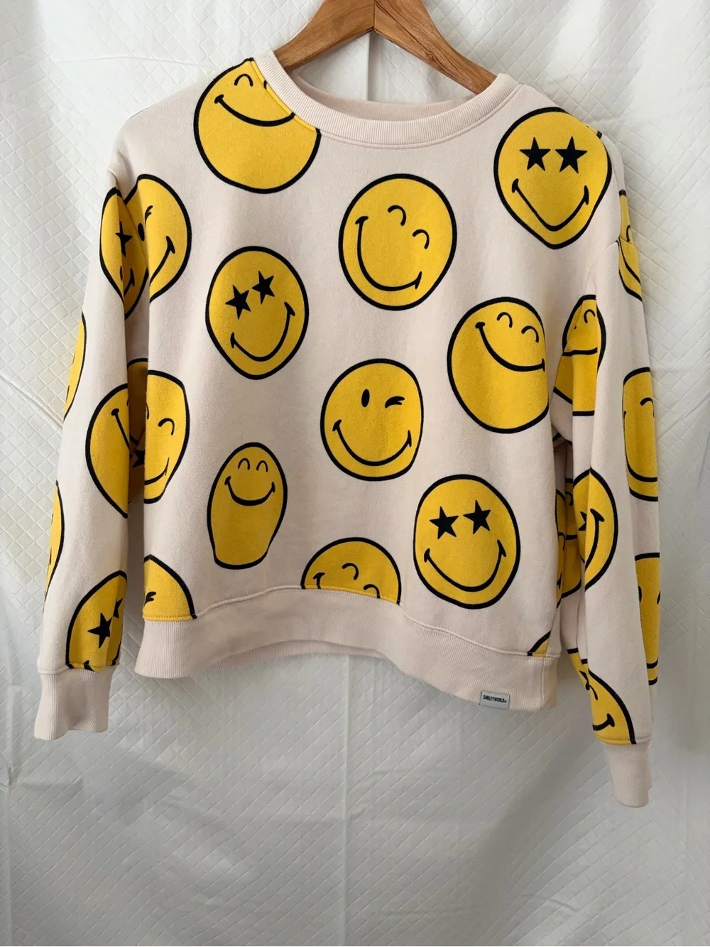 GAP Cream Crewneck with Yellow Smiley Print
